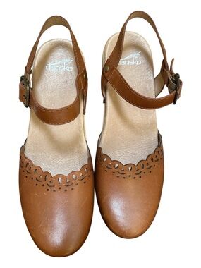 Dansko Marta Leather Camel Closed Toe Ankle Strap Rocker Bottom Sandal Clogs 10